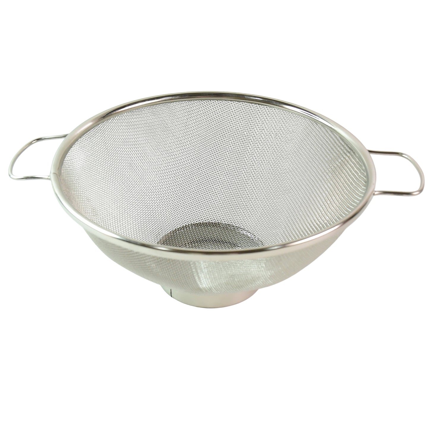 Wukusy Apex stainless steel mesh colander for draining pasta, vegetables, and fruits in a home kitchen setting.