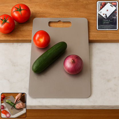 Wukusy Apex stainless steel multipurpose small chopping cutting board, 210x320mm, for kitchen food prep.