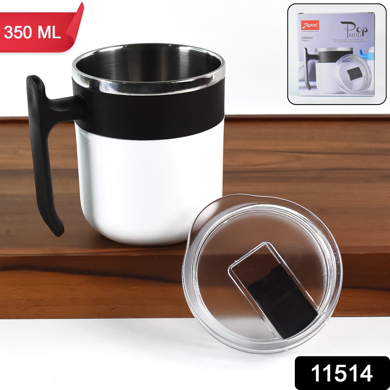 Wukusy Apex stainless steel pop inner mug, 350 ml capacity, kitchen mug with sleek design, ideal for hot and cold beverages.