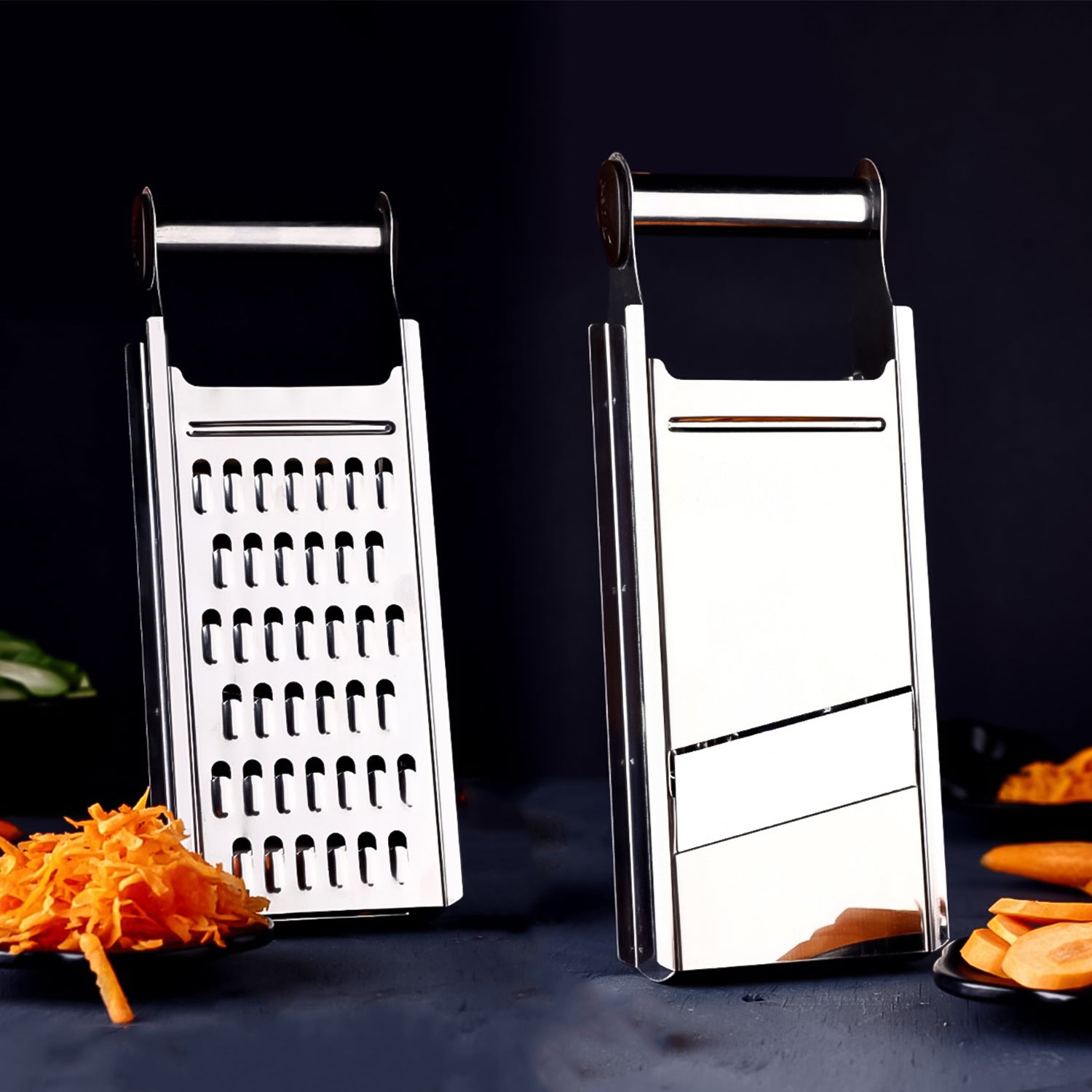 Wukusy Apex stainless steel 2-in-1 slicer for home kitchen use, featuring dual blades for versatile slicing and dicing.