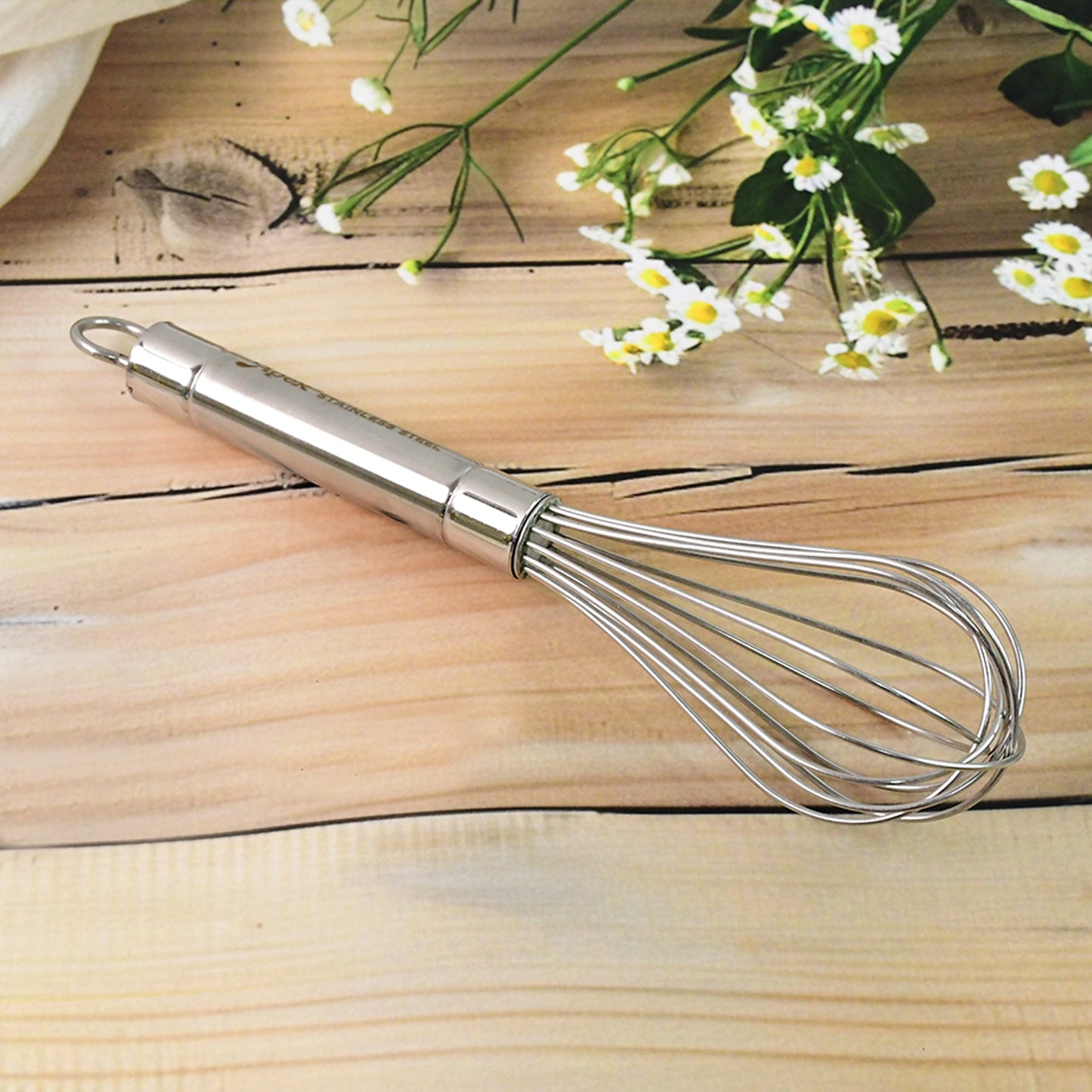 Wukusy Apex stainless steel small hand whisk for mixing and whisking in kitchen, compact and durable kitchen tool.