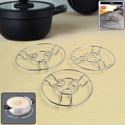 Set of 3 Apex stainless steel wire trivets from Wukusy, heat-resistant stand for hot pots and pans in the kitchen.