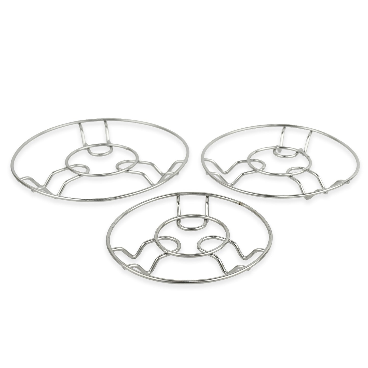 Set of 3 Wukusy Apex stainless steel wire hotmate trivets for hot cookware, durable and heat-resistant kitchen accessories.