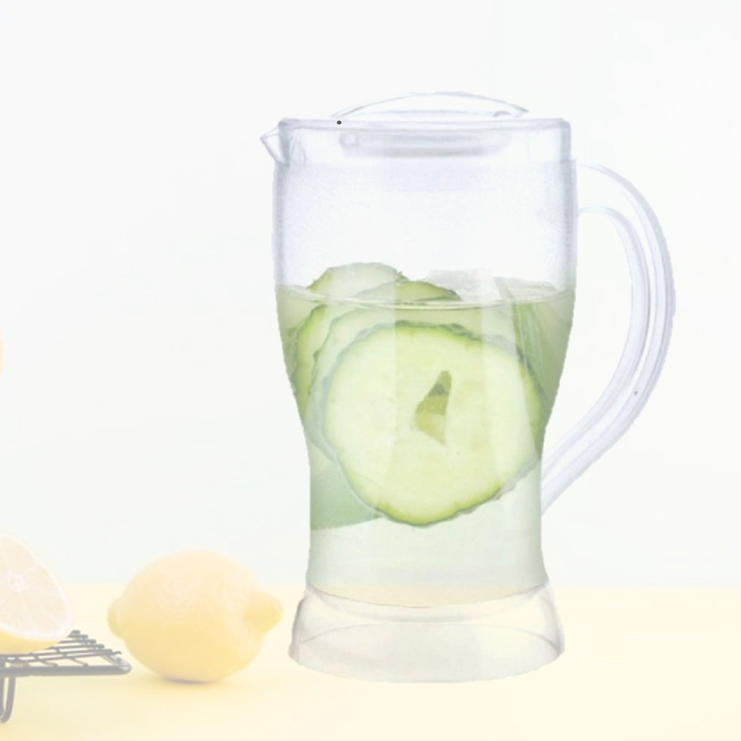 Wukusy Apex unbreakable lemon jug, 1200 ml capacity, durable plastic container for lemon juice or beverages in home kitchen setting.