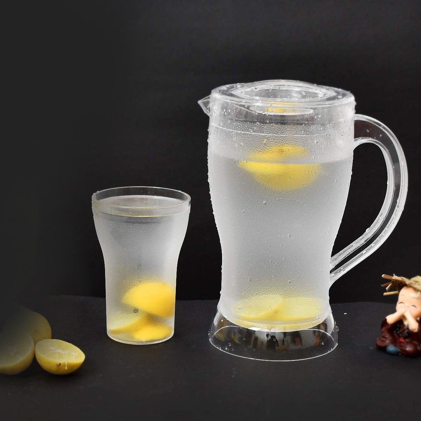 Wukusy Apex unbreakable lemon jug set with 6 glasses, 1200ml jug and 300ml glasses, durable home and kitchen drinkware