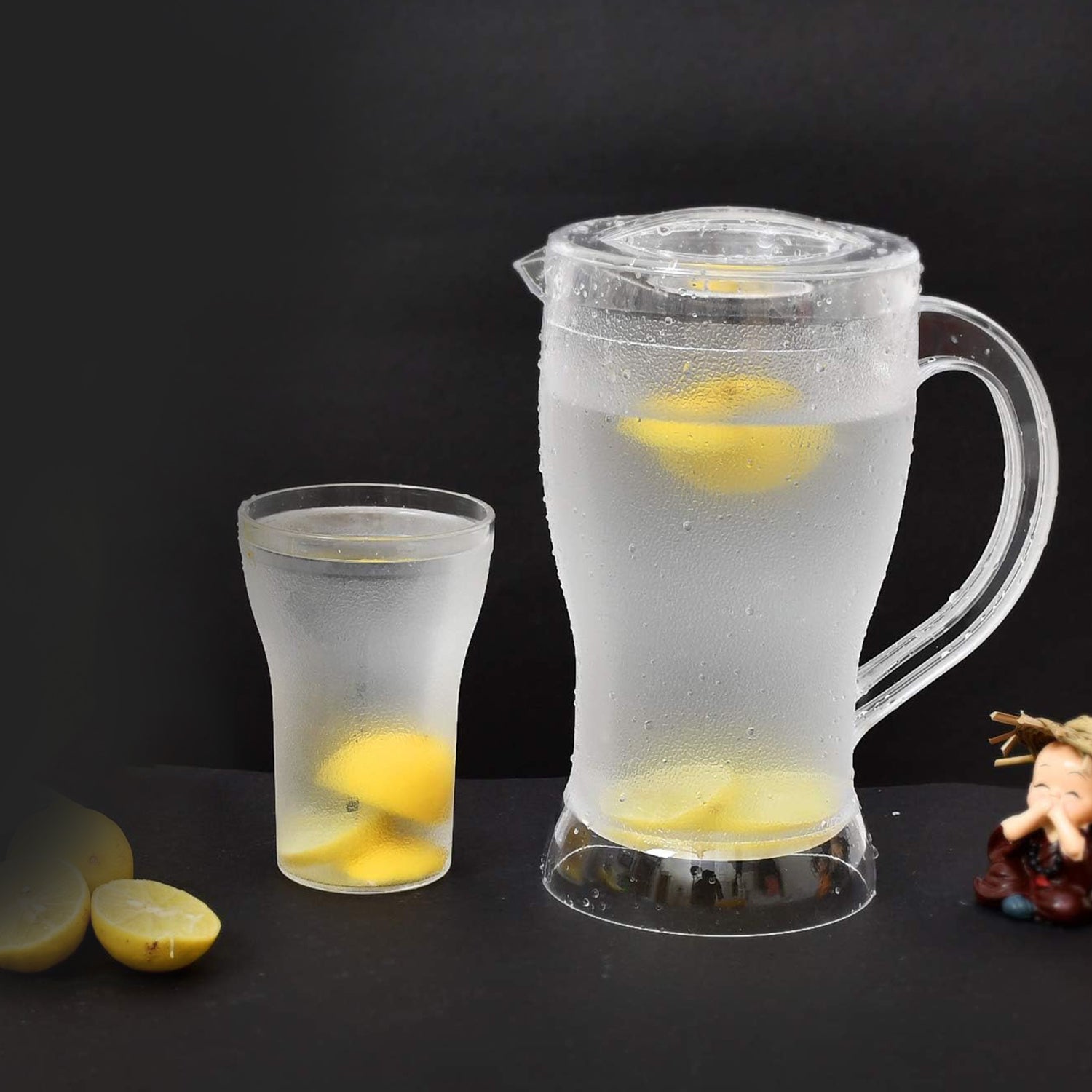 Wukusy Apex unbreakable lemon jug set with 6 glasses, 1200ml jug and 300ml glasses, durable home and kitchen drinkware