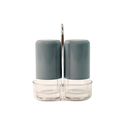 Wukusy Apex Victory salt and pepper dispenser set, 2 acrylic shakers with black and white caps for kitchen seasoning.