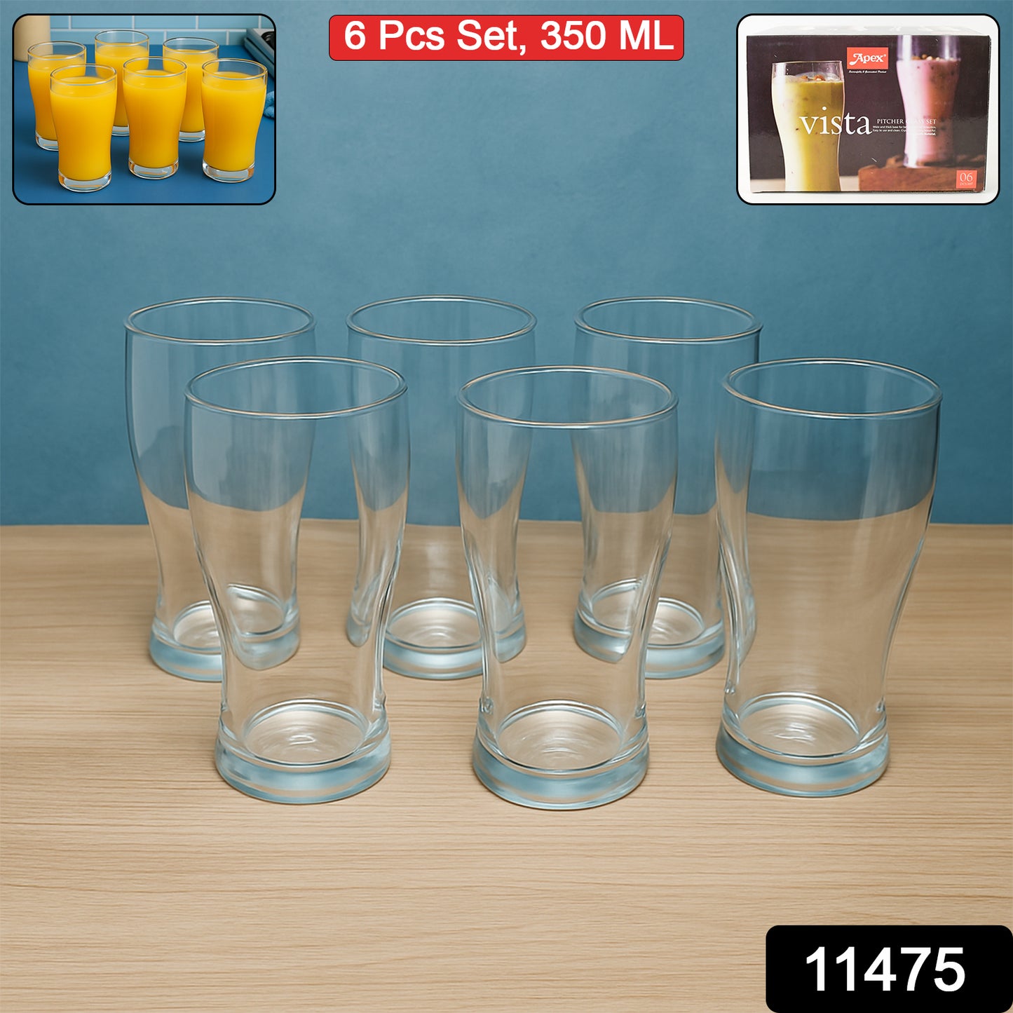 Wukusy Apex Vista unbreakable glass pitcher set, 6-piece, 350ml each, for home and kitchen use, clear and durable design