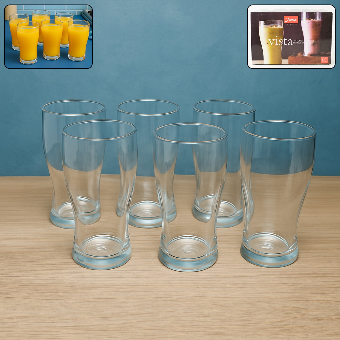Wukusy Apex Vista unbreakable pitcher glass set with six 350ml glasses for home and kitchen use.