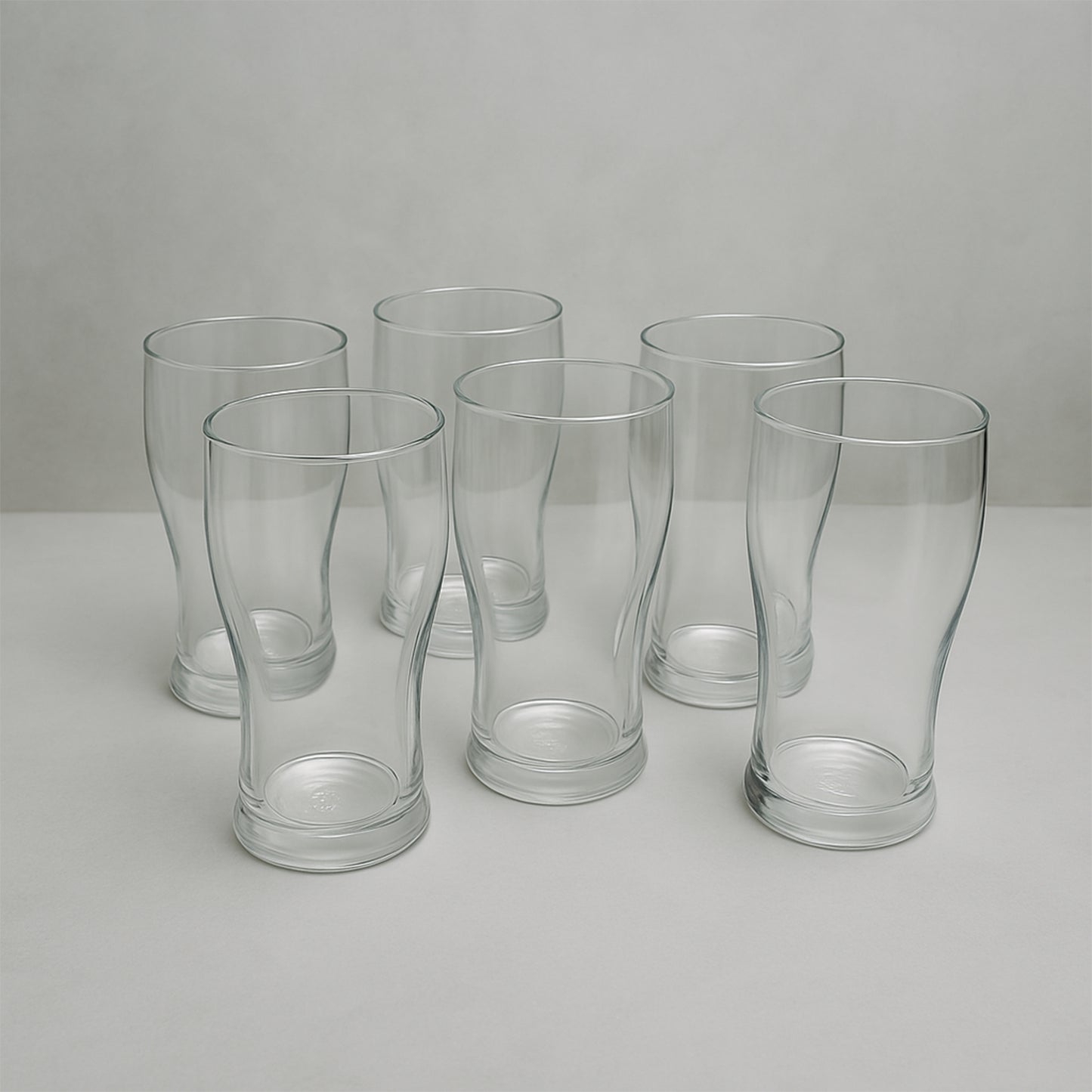 Six unbreakable glass pitchers by Wukusy from the Apex Vista set, each approximately 350 ml, for home and kitchen use.