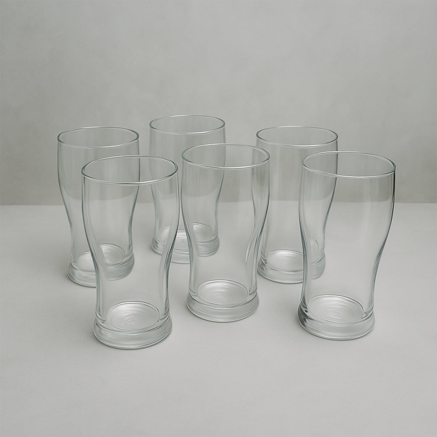 Six unbreakable glass pitchers by Wukusy from the Apex Vista set, each approximately 350 ml, for home and kitchen use.