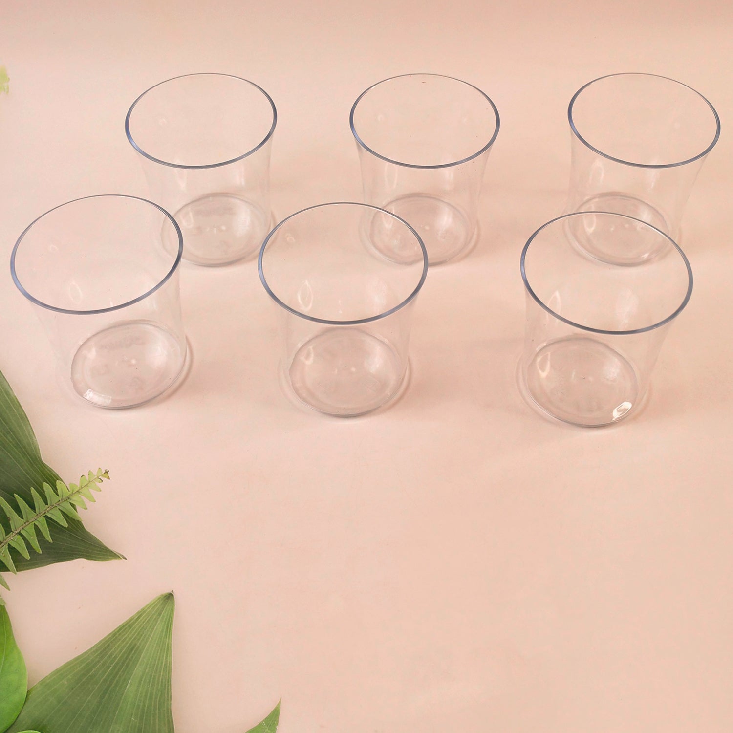 Set of six Wukusy Apex Welcome plastic glasses for daily use, clear and durable kitchenware for home drinking needs.