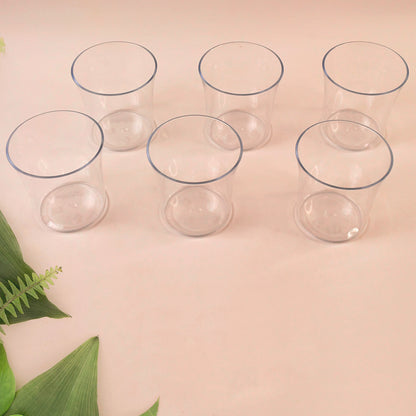 Set of six Wukusy Apex Welcome plastic glasses for daily use, clear and durable kitchenware for home drinking needs.