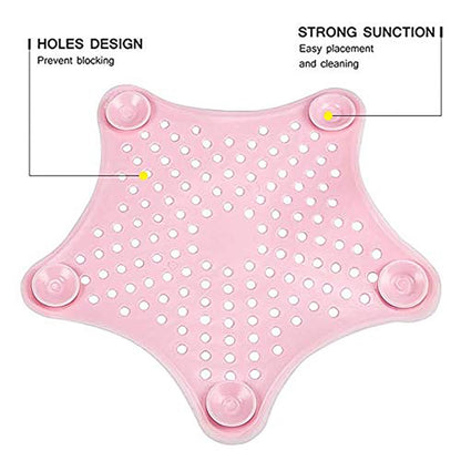 Baby pink silicone star-shaped sink filter by Wukusy for bathroom hair catching and drain strainers in basins.