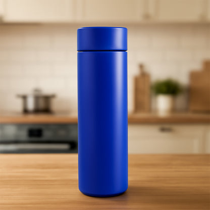 Blue Wukusy vacuum insulated water bottle, 500ml, for hot and cold drinks, made for home and kitchen use.