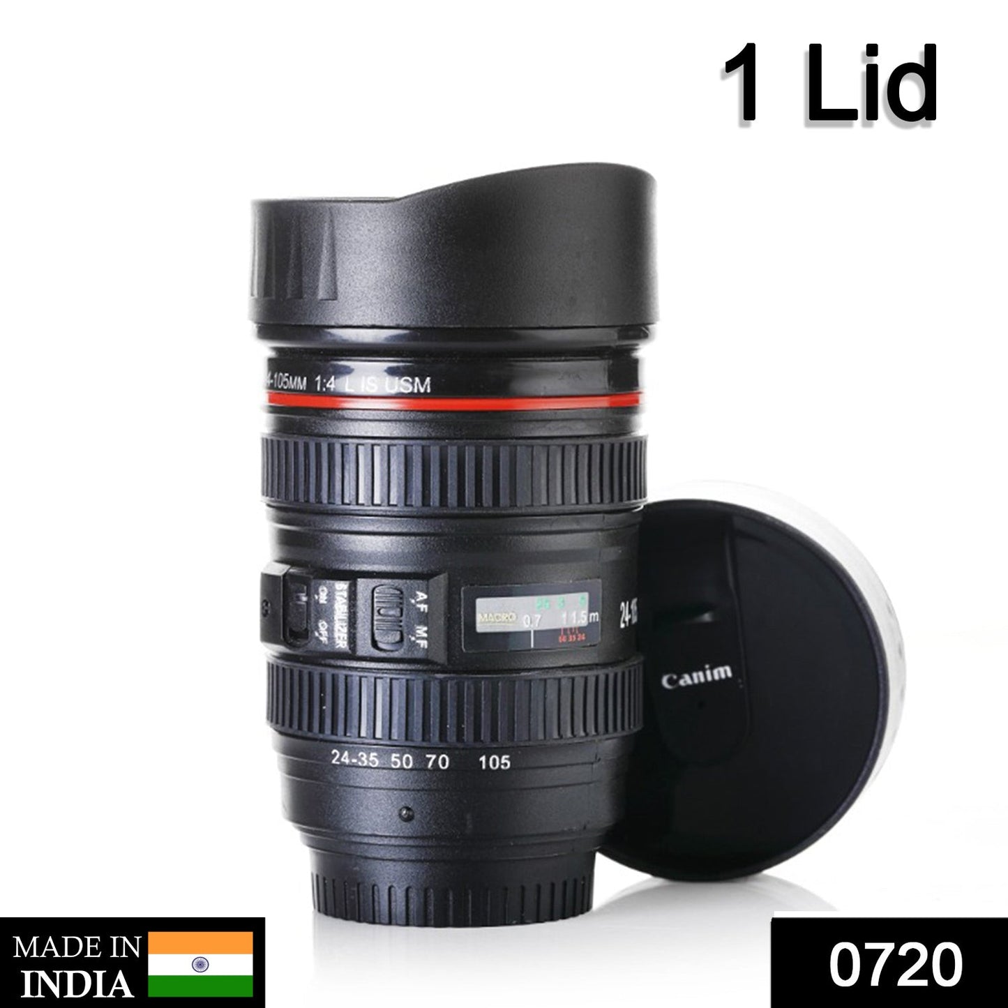 Wukusy camera lens-shaped coffee mug with lid, perfect for home and kitchen use, featuring realistic lens design in ceramic material.