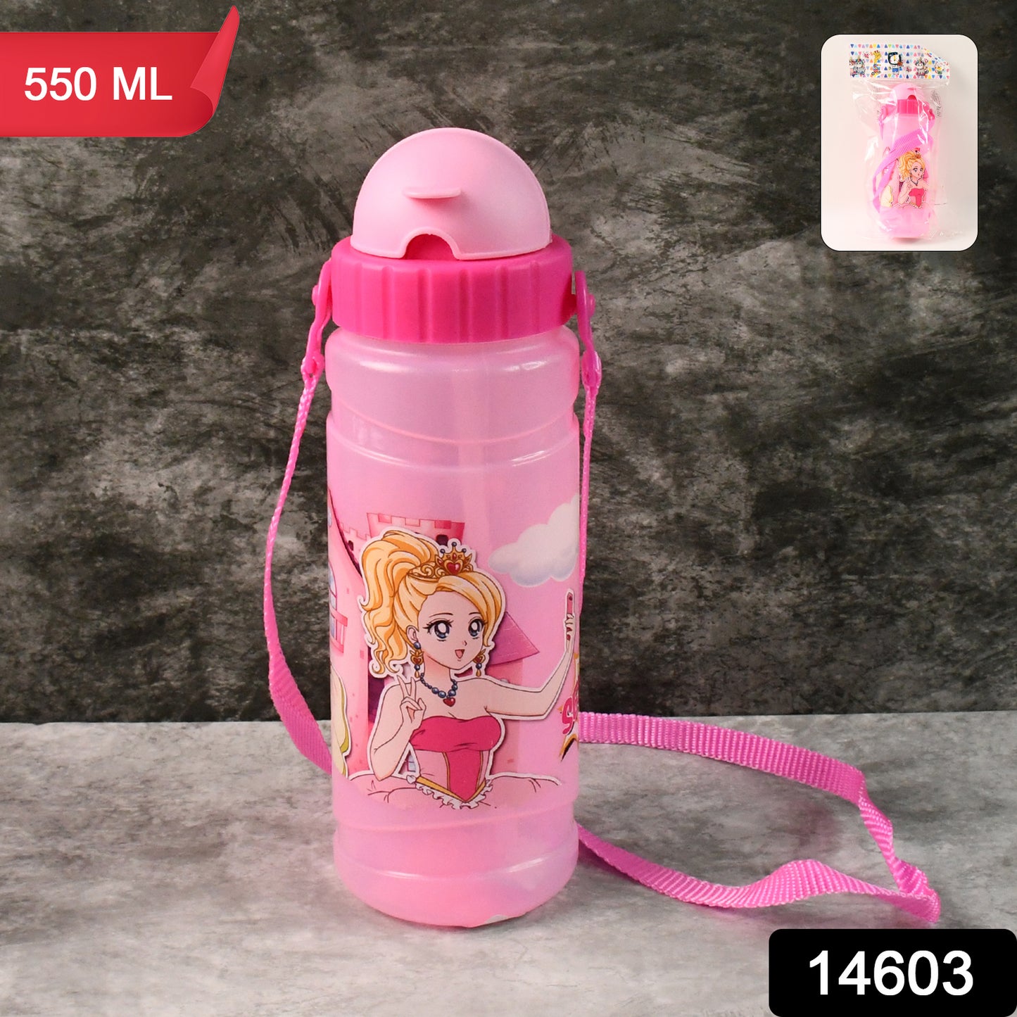 Wukusy cartoon printed water bottle, 550ml capacity, featuring colorful cartoon design, ideal for everyday hydration.