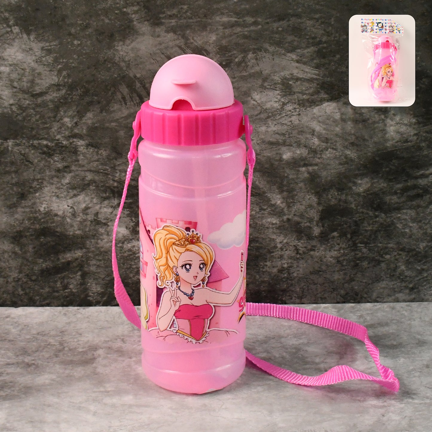 Wukusy cartoon printed 550ml water bottle for home and kitchen, featuring colorful cartoon designs and a durable plastic body.