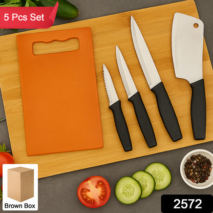 Wukusy chopping board with knife set, 5-piece kitchen prep tools, includes wooden boards and stainless steel knives.