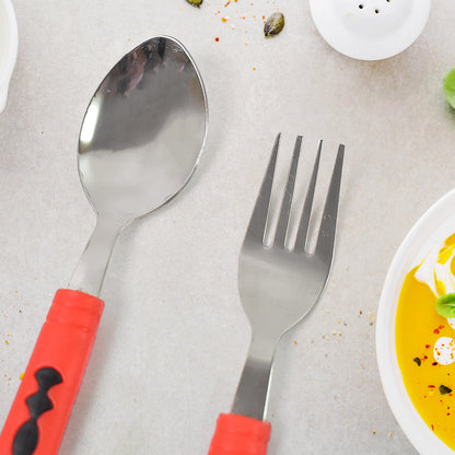 Wukusy 24-piece stainless steel cutlery set with stand, includes knives, forks, and spoons for dining table use.