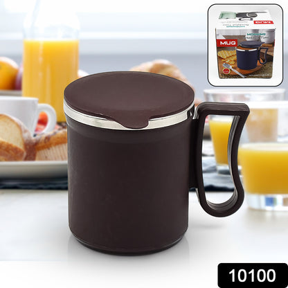 Wukusy stainless steel coffee mug with lid and handle, plastic-covered, in random color, approximately 200 ml capacity.