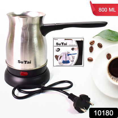 Wukusy 800ml coffee pot and tea maker kettle with even heating, suitable for home kitchen use, black stainless steel design