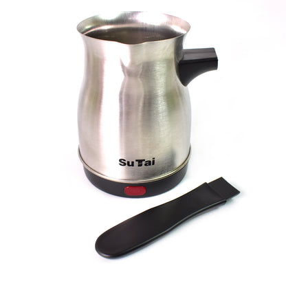 Wukusy 800ml coffee pot and tea maker kettle with even heating, suitable for home kitchen use, black stainless steel design