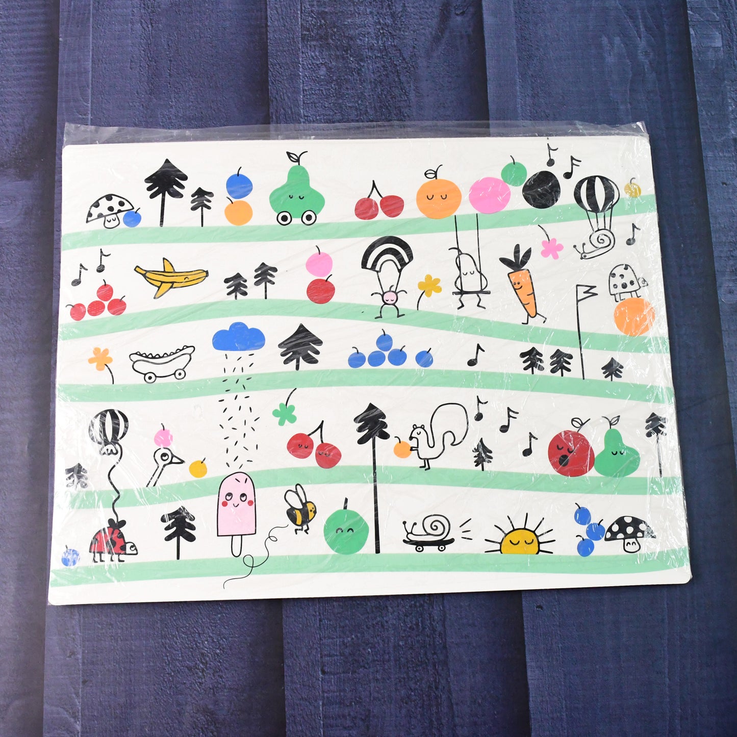 Colorful cartoon printed kids' dining table placemats, set of 4, 40x30 cm, featuring playful designs for children by Wukusy.