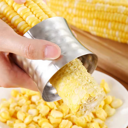 Wukusy stainless steel corn cutter and kernel remover for home kitchen use, with a sleek handle and sharp blades for easy stripping.