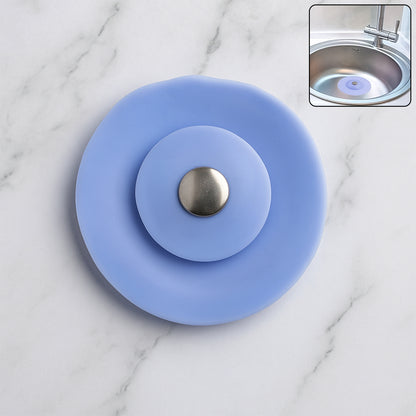 Blue silicone sewer sink sealer cover by Wukusy, 2-in-1 drain protector and sealer for kitchen sinks in multicolour.