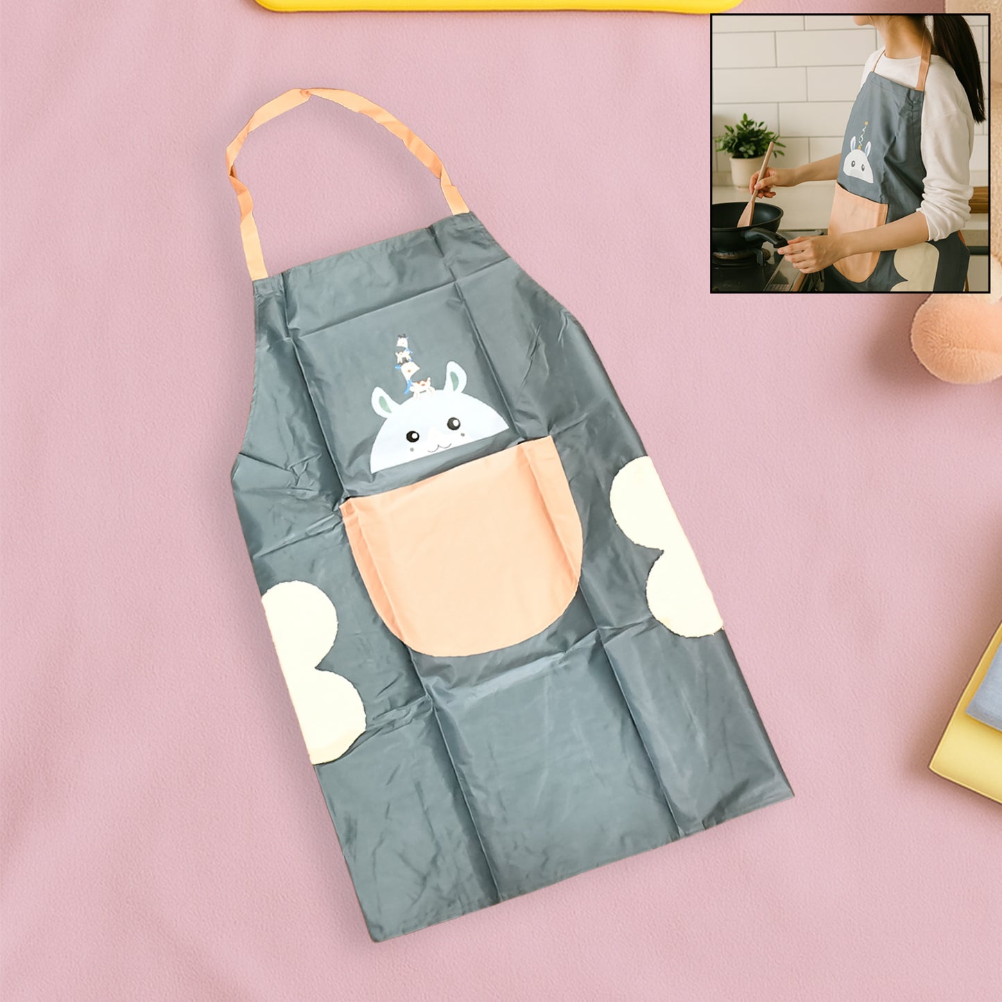 Wukusy cute cartoon animal design kitchen apron featuring playful animal graphics, ideal for home cooking and kitchen protection.