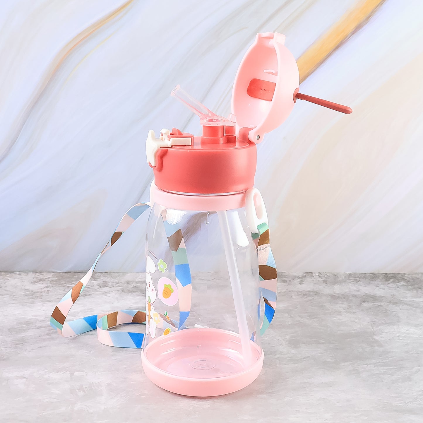Cute cartoon water bottle by Wukusy, 450ml capacity, with colorful design, suitable for home and kitchen use.