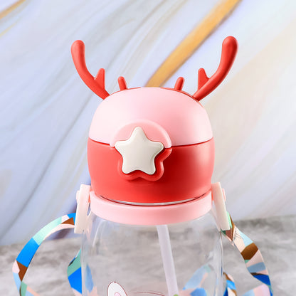 Cute cartoon water bottle by Wukusy, 450ml capacity, with colorful design, perfect for kids and everyday hydration.