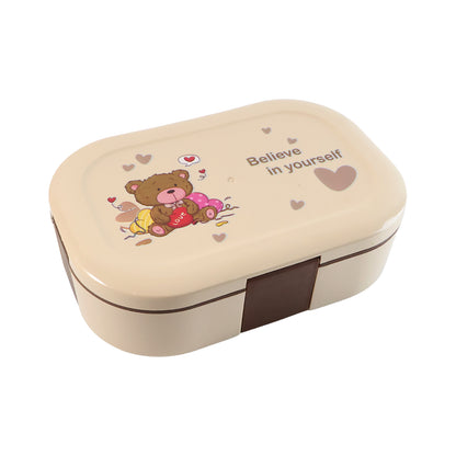 Wukusy cute teddy printed kids lunch box, 500ml, colorful design, made of durable material for school or outings