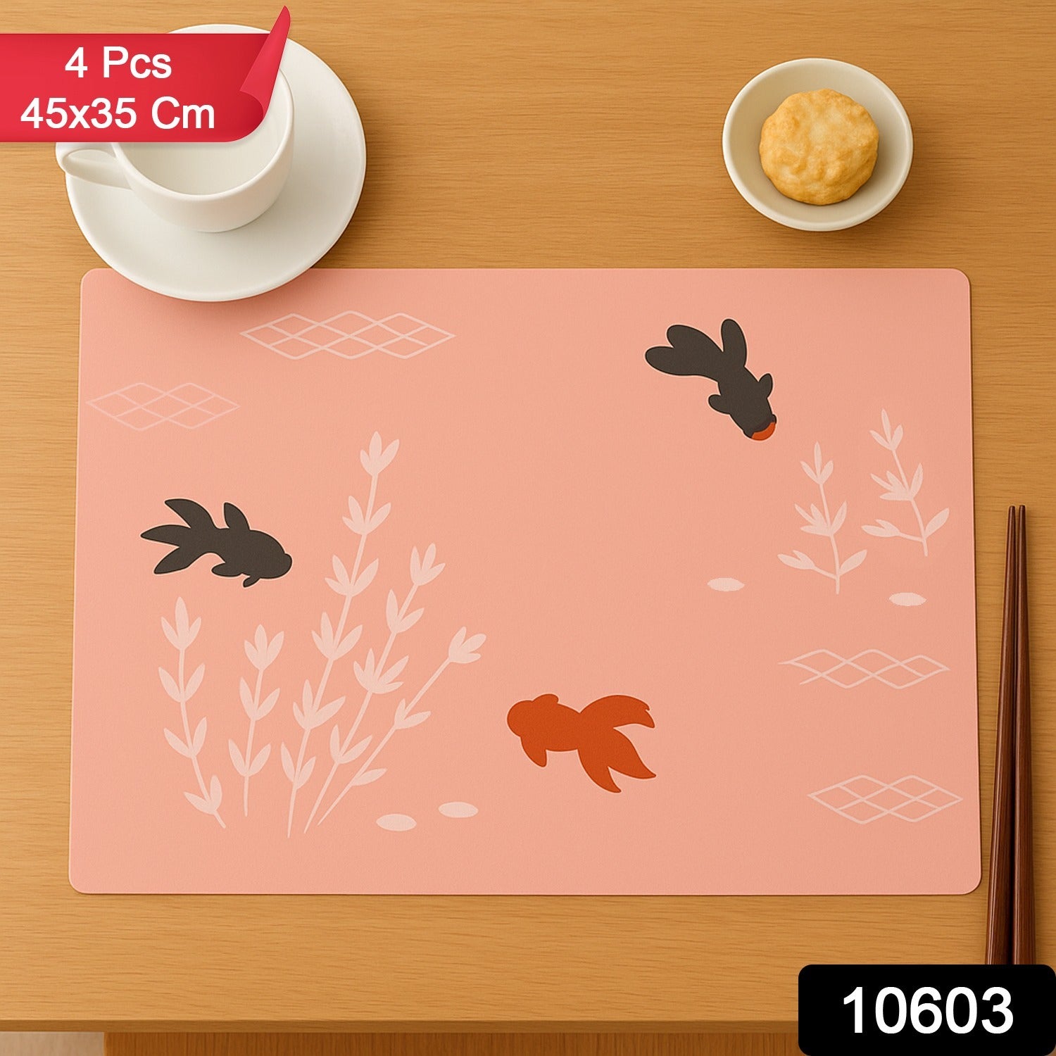 Set of four Wukusy decorative dining table placemats with elegant design, measuring 45x35 cm, for home and kitchen use.