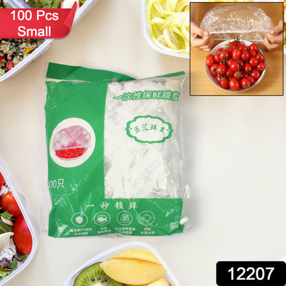 Set of 100 small disposable elastic food storage covers by Wukusy, flexible and airtight for kitchen organization.