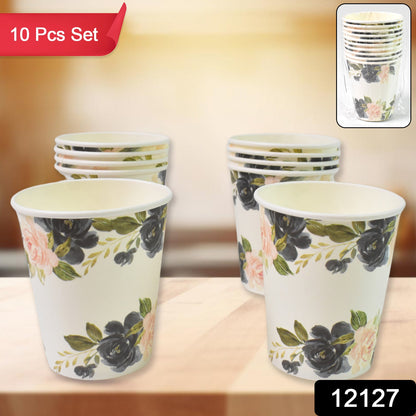 Set of 10 Wukusy disposable paper cups for tea and coffee in mixed colors and designs, suitable for home and kitchen use.