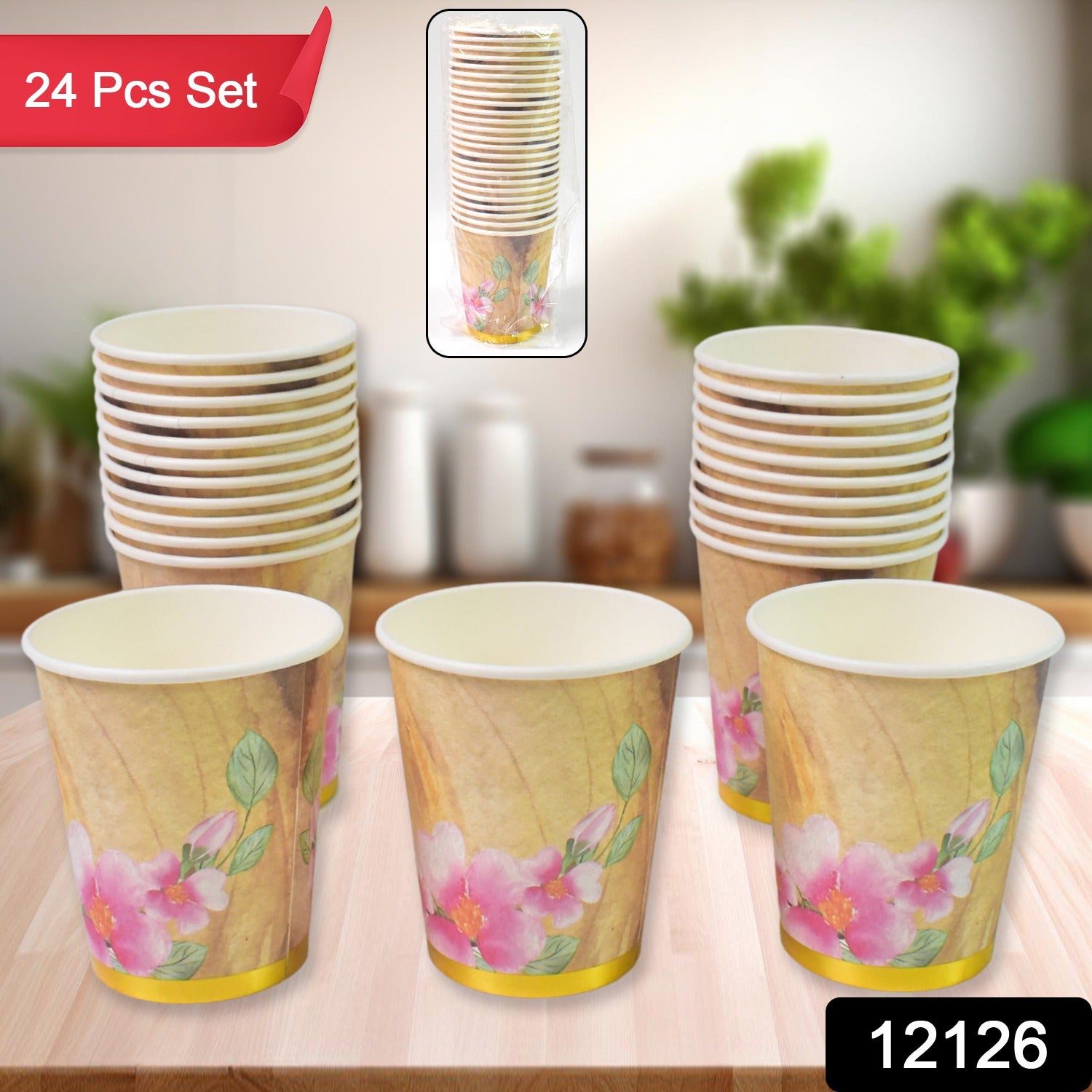 Set of 24 Wukusy disposable paper cups in mixed colors and designs for tea and coffee, perfect for home and kitchen use.