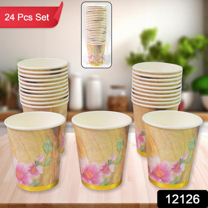 Set of 24 Wukusy disposable paper cups in mixed colors and designs for tea and coffee, perfect for home and kitchen use.