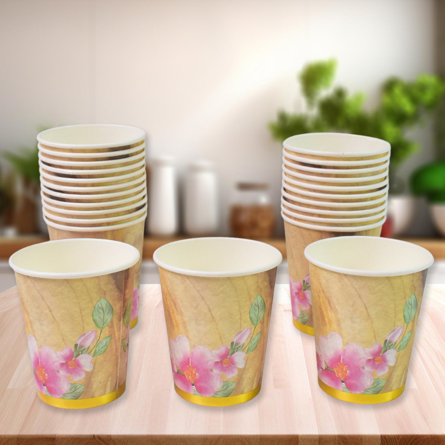 Set of 24 Wukusy disposable paper cups with colorful mixed design for tea and coffee, suitable for home and kitchen use.