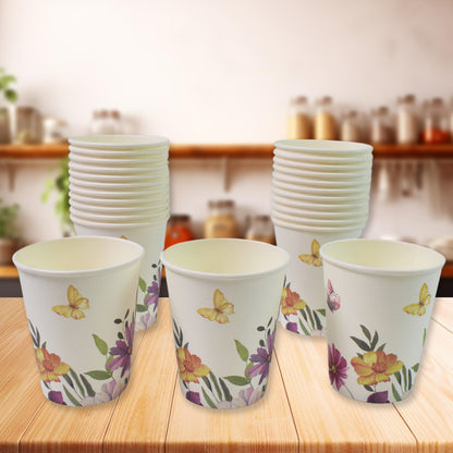 Set of 24 Wukusy disposable paper tea and coffee cups in mixed colors and designs, ideal for home and kitchen use.