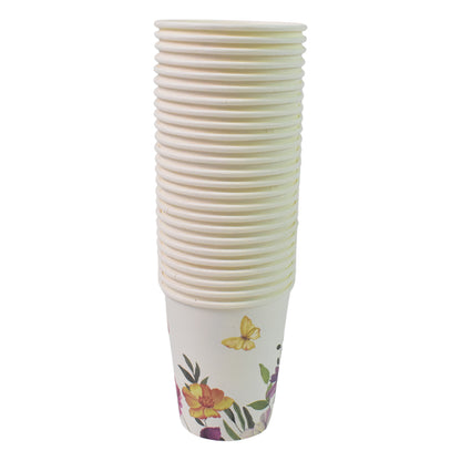 Set of 24 Wukusy disposable paper cups in mixed colors with tea and coffee cup designs for home and kitchen use.