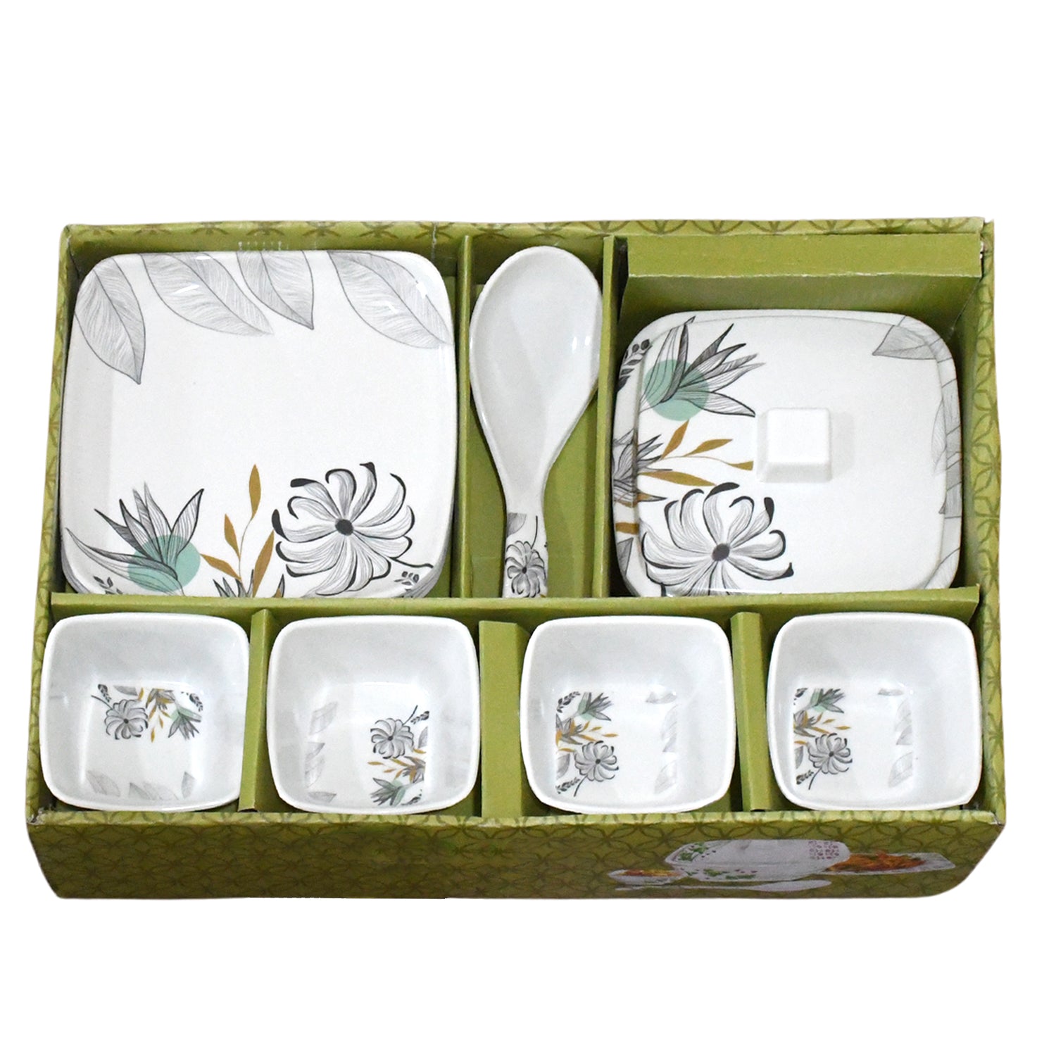 Wukusy Divine Lunch Tableware Dinner Set with 11 pieces, including plates, bowls, and cups for home and kitchen use.