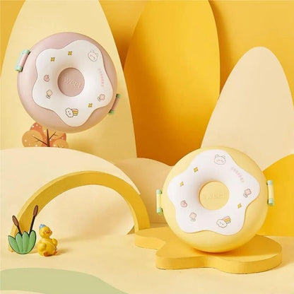 Donut-shaped Wukusy insulated lunch box with three compartments in mixed colors for home and kitchen use.
