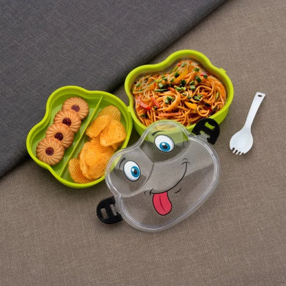 Double layer froggy-shaped lunch box with spoon, colorful Wukusy home and kitchen product, eco-friendly and child-friendly design.