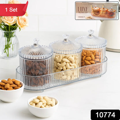 Wukusy dry fruit snack storage 3-piece set for home and kitchen organization, featuring clear containers with airtight lids.