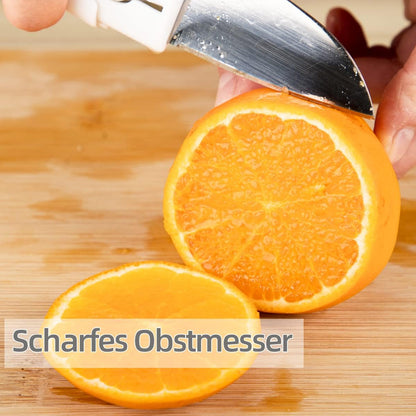 Wukusy 2-in-1 stainless steel knife and peeler with protective case for versatile kitchen use and easy storage.