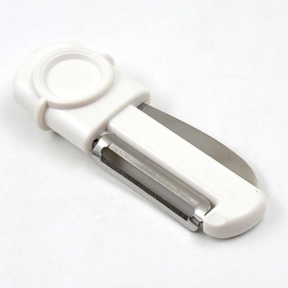 Wukusy 2-in-1 stainless steel knife and peeler with protective case, suitable for kitchen prep and peeling tasks.
