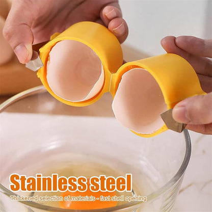 Wukusy handheld egg shell opener and cracker tool for raw eggs, made of durable plastic, designed for easy shell removal.