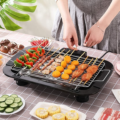 Wukusy electric barbecue grill with 2000W heating element, indoor home kitchen appliance, black and stainless steel finish